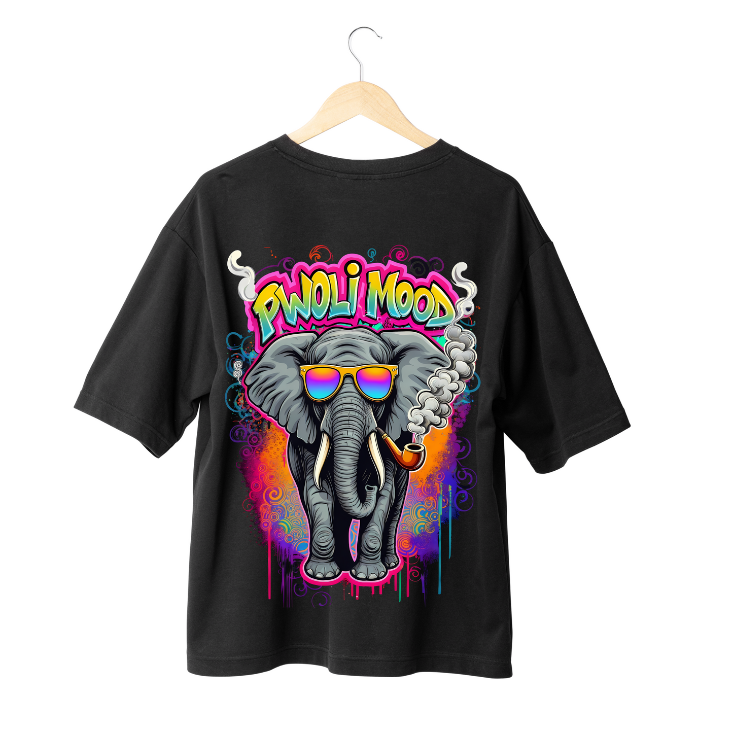 Pwoli Mood Unique Print Black Oversized T | 240 GSM | T2